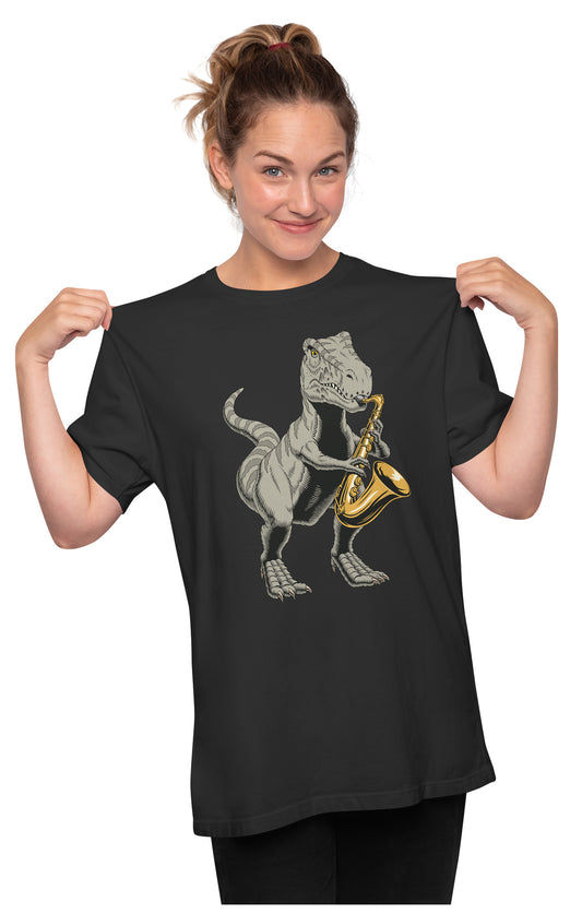 T-Rex Playing Saxophone Oversized Unisex T-shirt