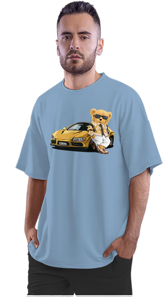 Cool Teddy Bear With Sports Car Oversized Unisex T-shirts