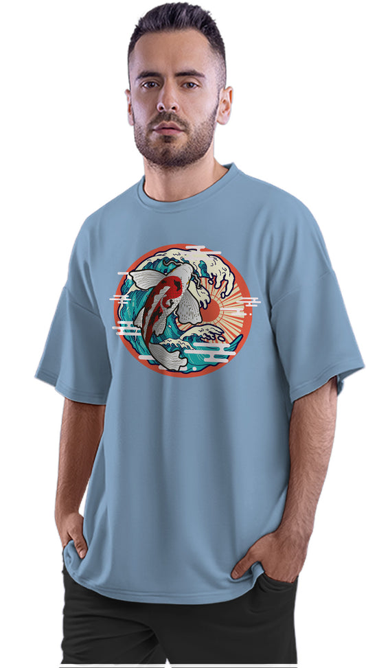 Koi Fish & The Great Wave Off Kanagawa Art Oversized Unisex T-shirt