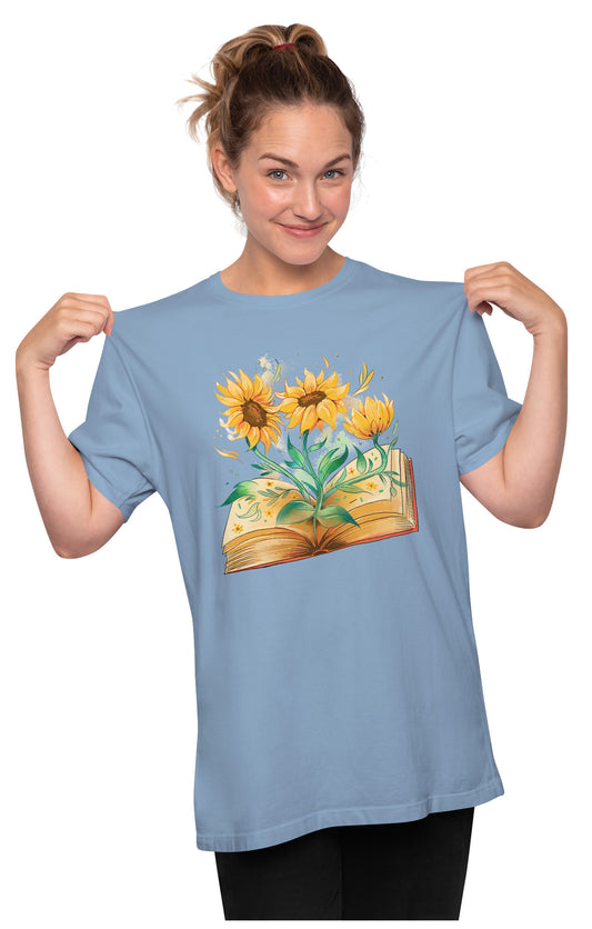 Sunflowers Growing Out Of Book Oversized Unisex T-shirt
