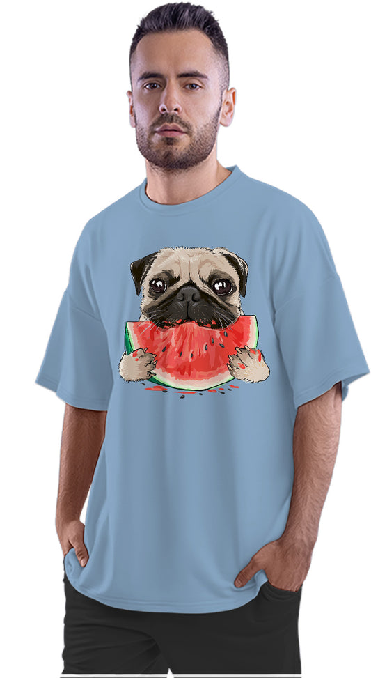Pug Eating Watermelon Oversized Unisex T-shirt