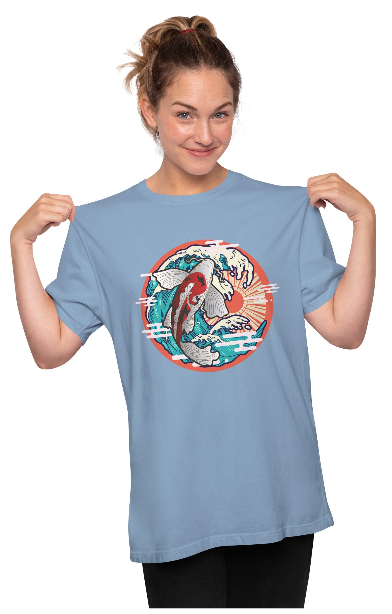 Koi Fish & The Great Wave Off Kanagawa Art Oversized Unisex T-shirt