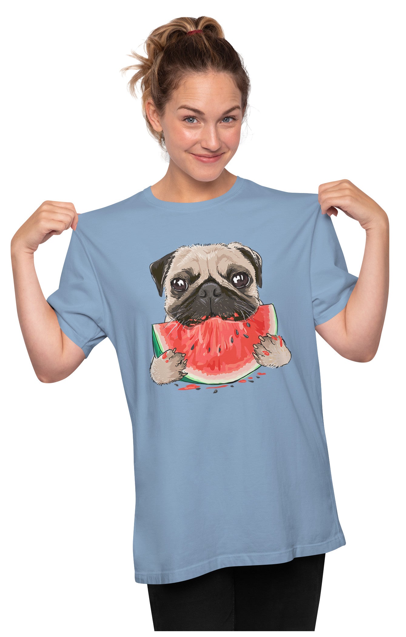 Pug Eating Watermelon Oversized Unisex T-shirt