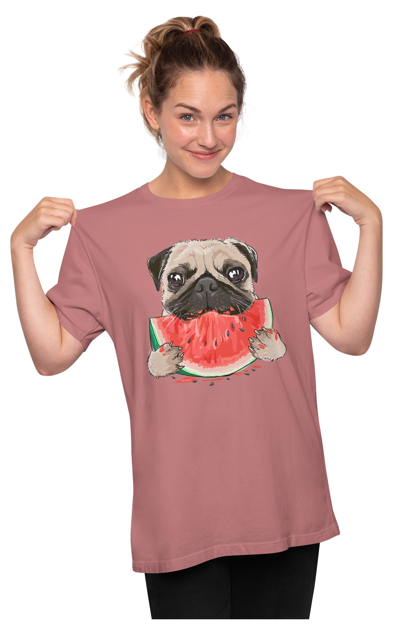 Pug Eating Watermelon Oversized Unisex T-shirt