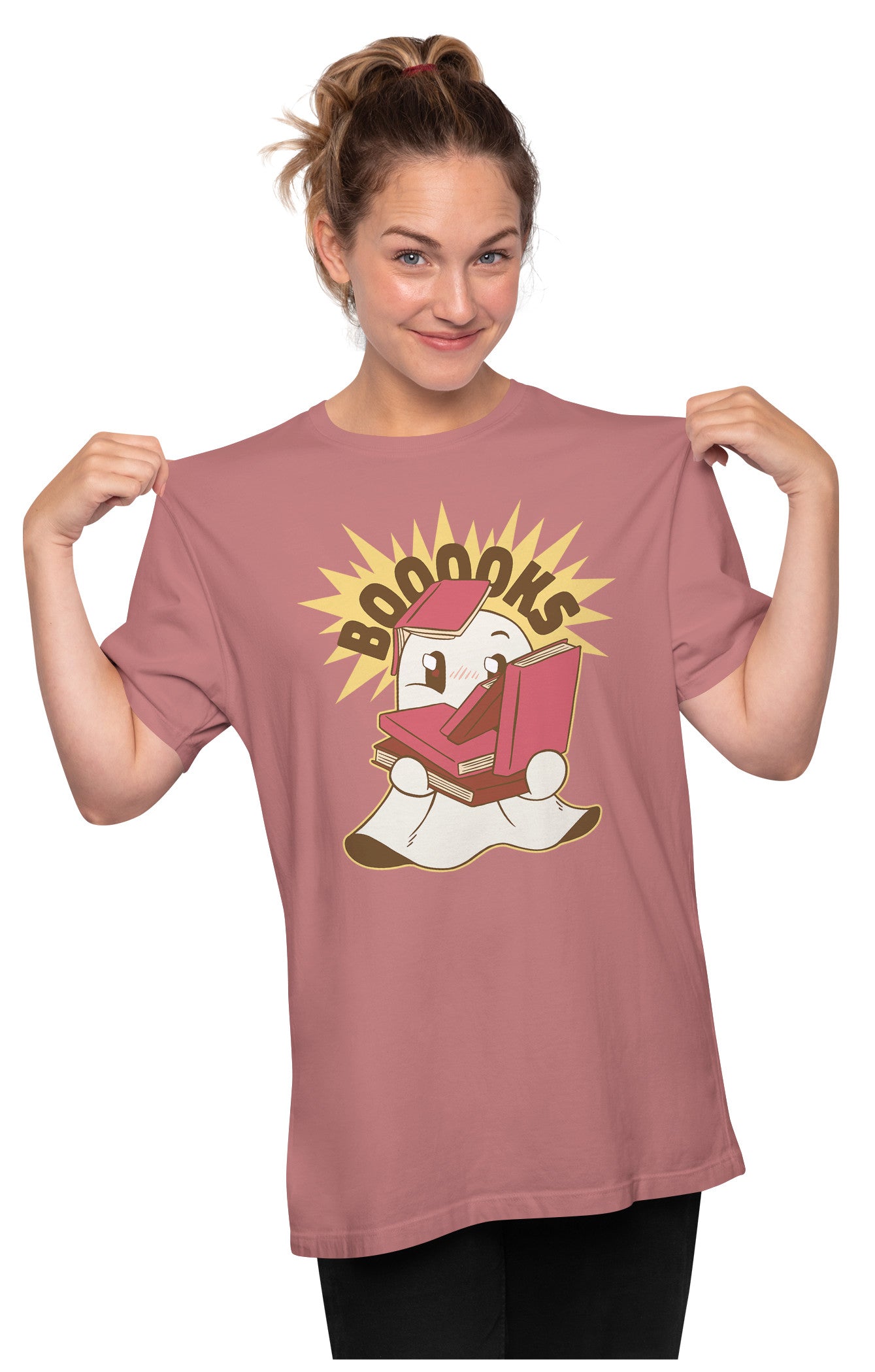 'Boooks' - Cute Ghost With Books Oversized Unisex T-shirt