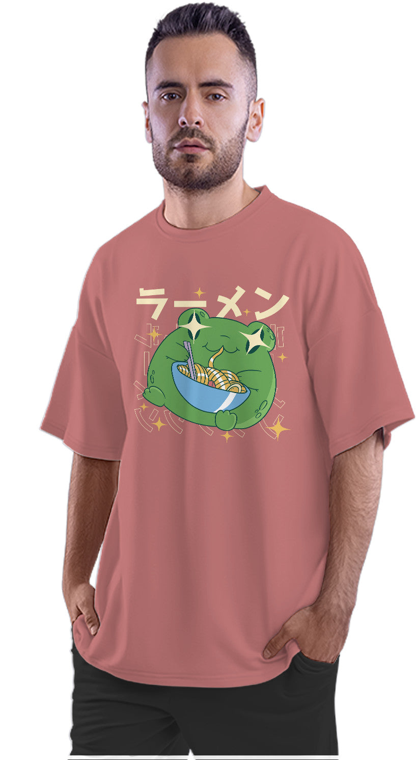 Kawaii Frog Eating Ramen Oversized Unisex T-shirt