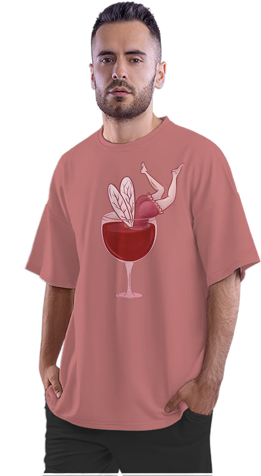 Drunk Wine Loving Fairy In A Wine Glass Oversized Unisex T-shirt