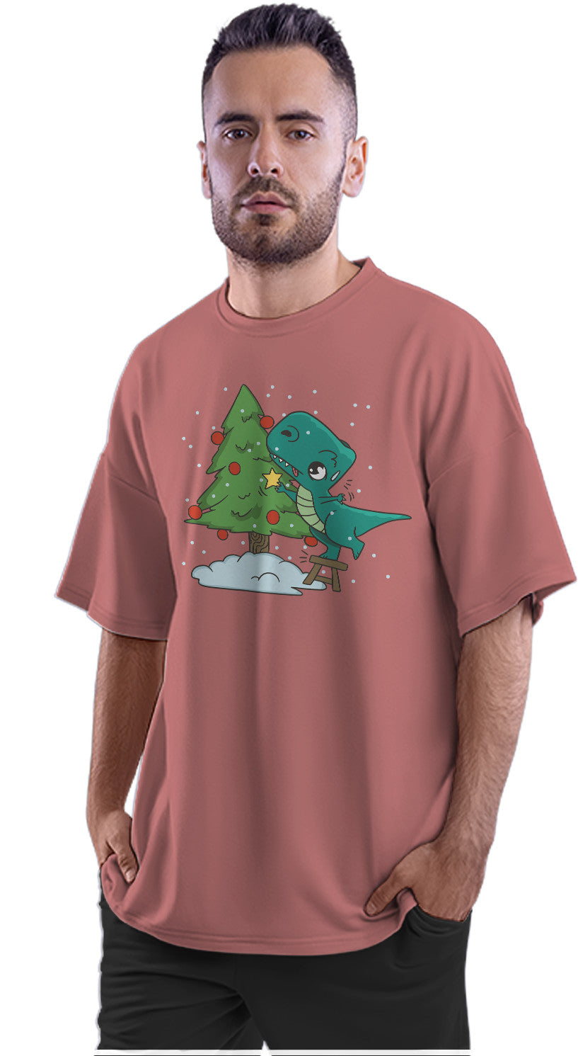 Kawaii T-Rex & Christmas Tree Oversized Unisex T-shirt