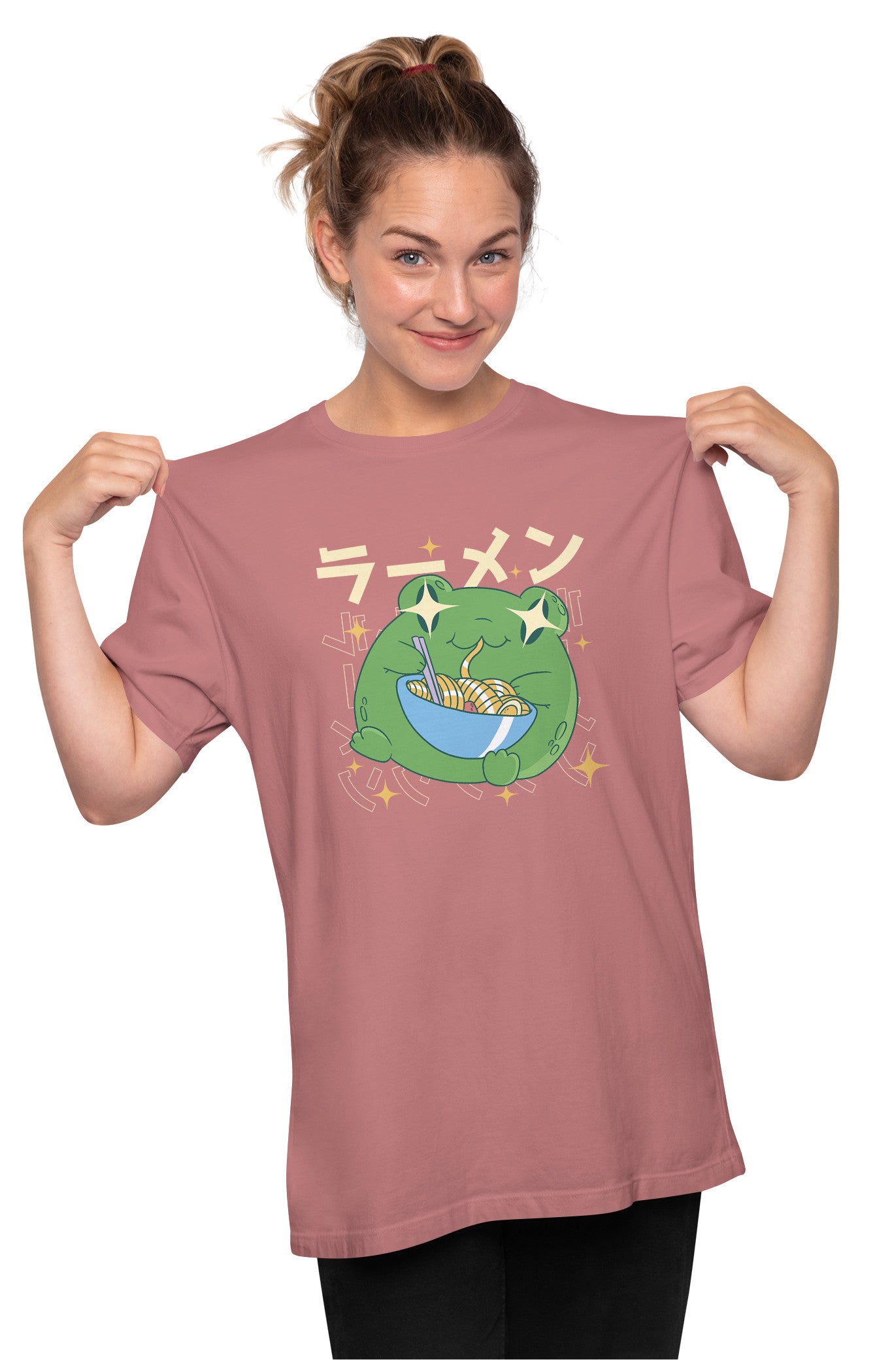 Kawaii Frog Eating Ramen Oversized Unisex T-shirt