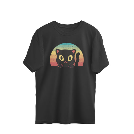 Black Cat - Retro Sunset Oversized Unisex T-shirt