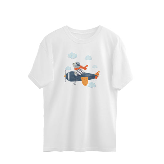 Bear Pilot Aeroplane Boys Oversized Unisex T-shirt