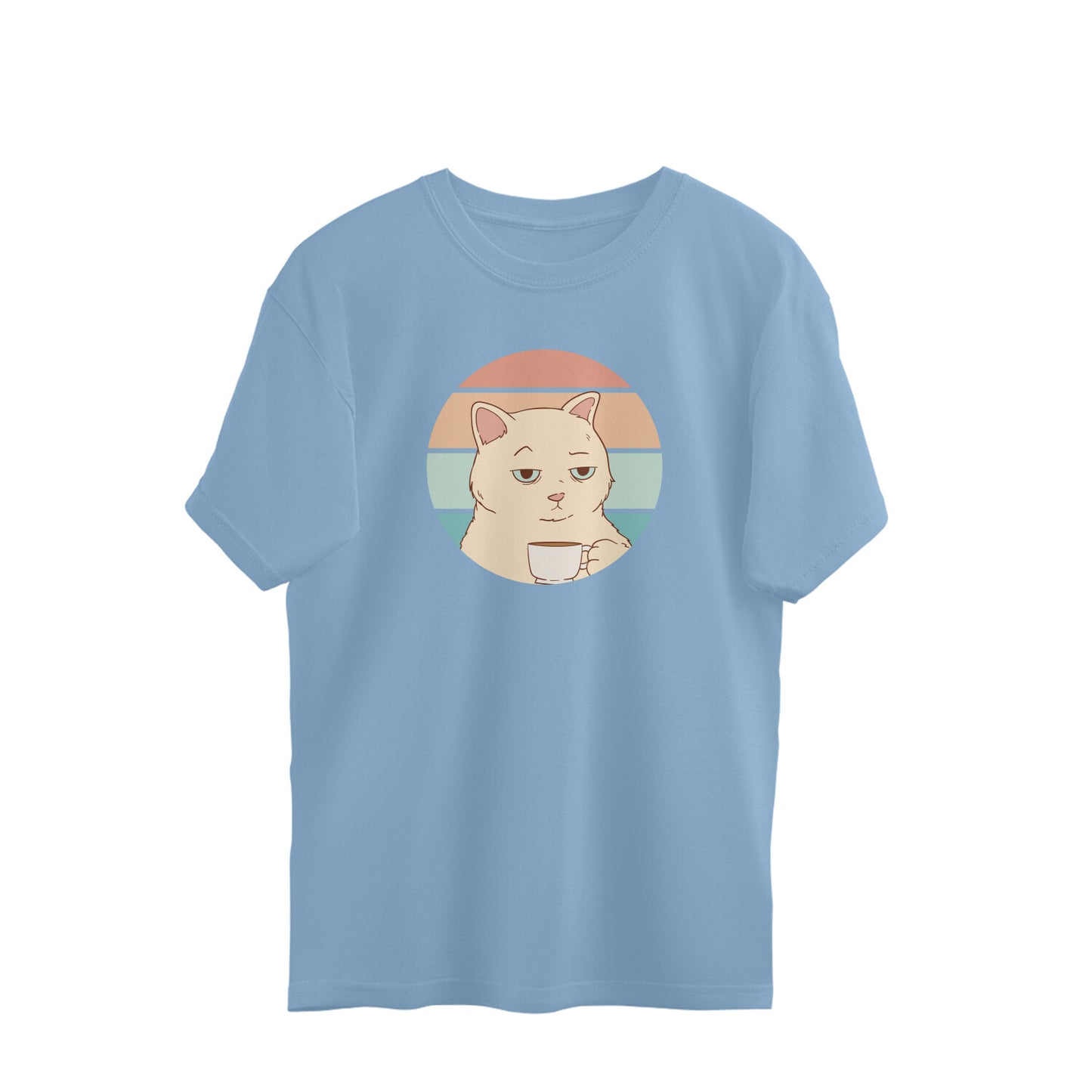 Bored Cat With Coffee - Retro Sunset Oversized Unisex T-shirt