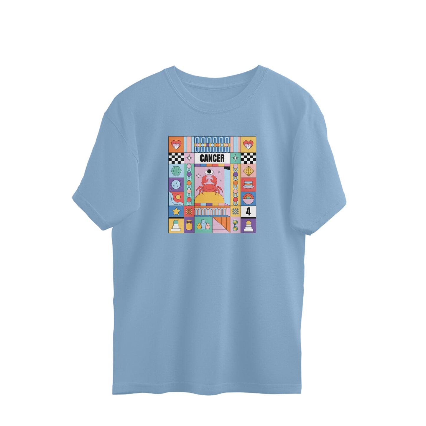 Cancer Colourful Zodiac Sign Horoscope Oversized Unisex T-shirt