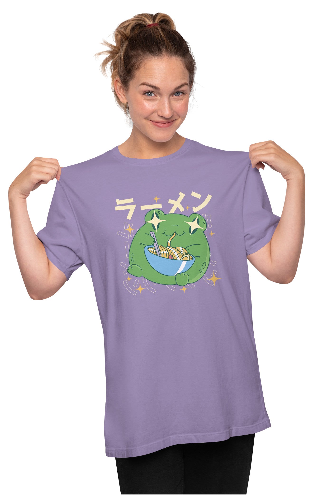 Kawaii Frog Eating Ramen Oversized Unisex T-shirt