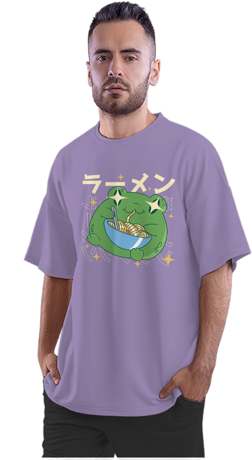 Kawaii Frog Eating Ramen Oversized Unisex T-shirt