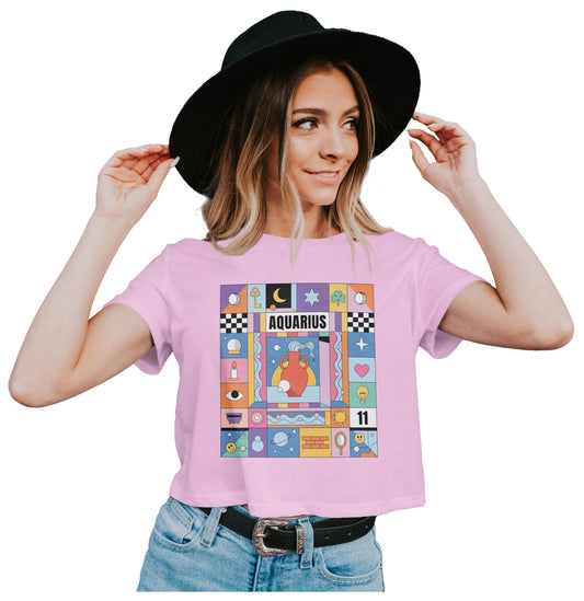 Aquarius Colorful Zodiac Sign Horoscope Crop Top