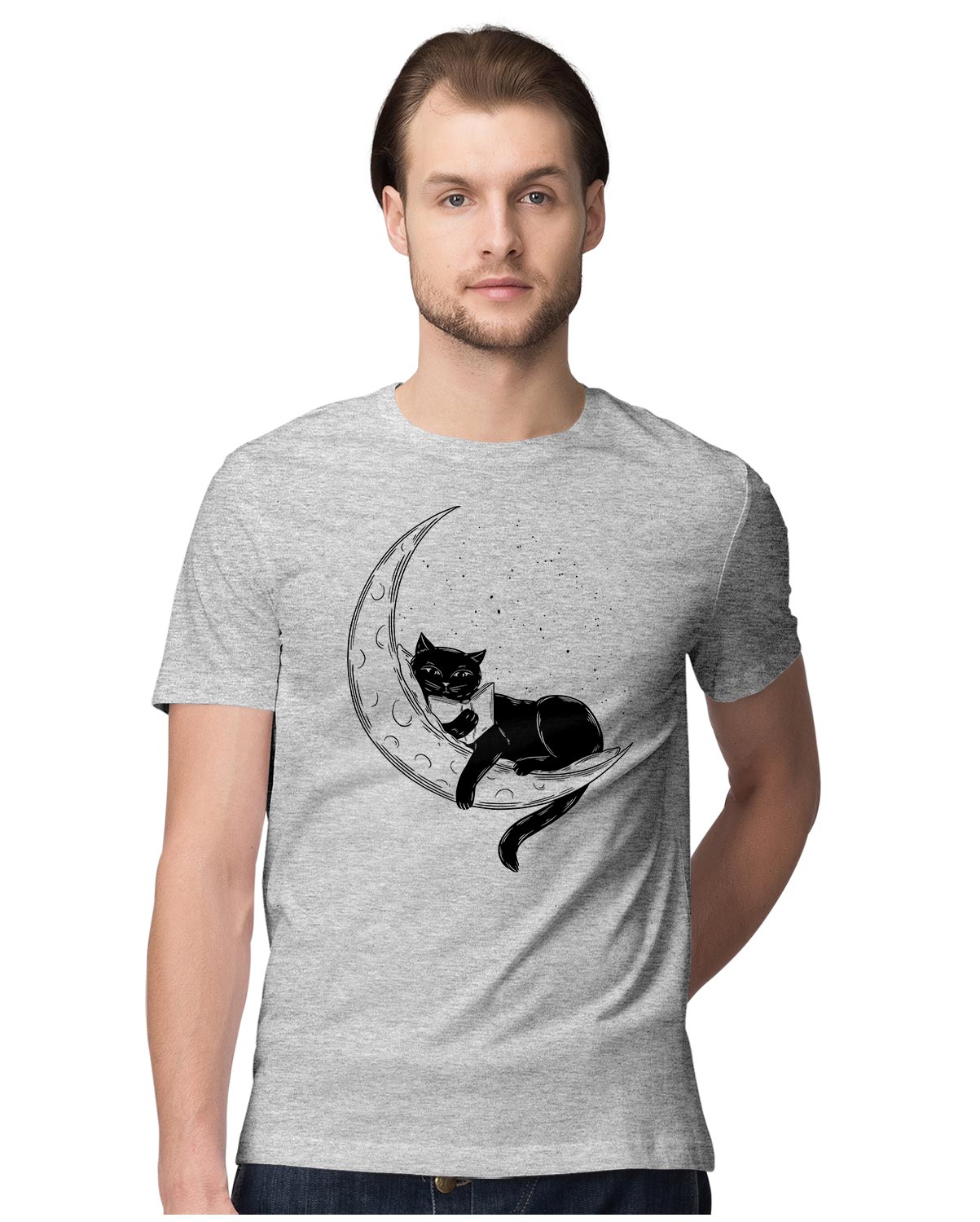 Black Cat Reading Book On Crescent Moon