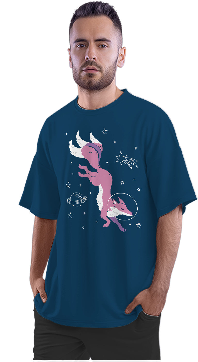 Three Tailed Fox In Space Oversized Unisex T-shirt