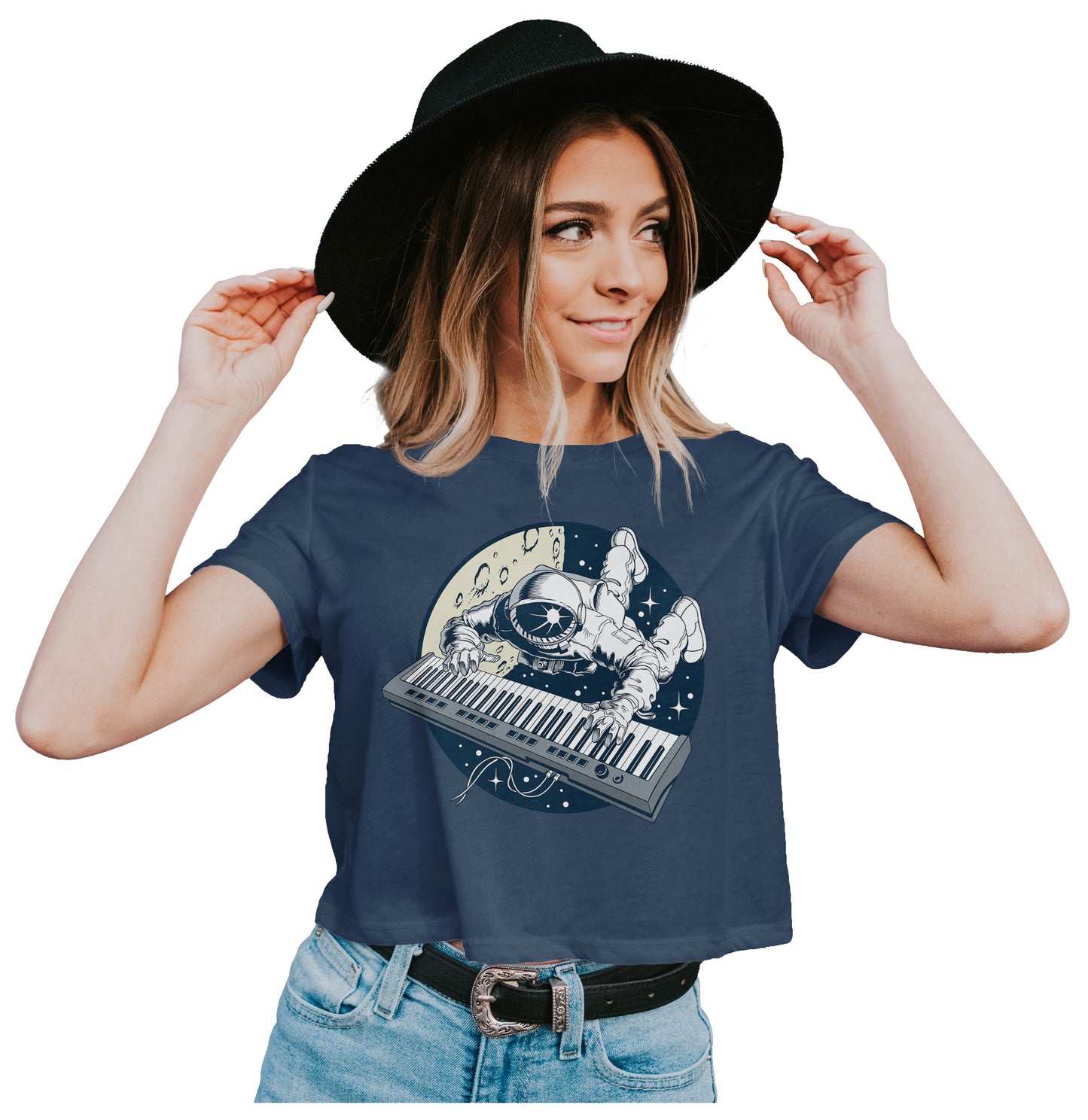 Astronaut Playing Keyboard In Space Crop Top