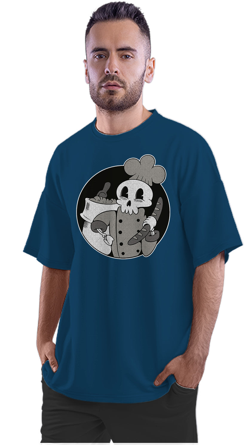 Skeleton Baker Retro Cartoon Oversized Unisex T-shirt