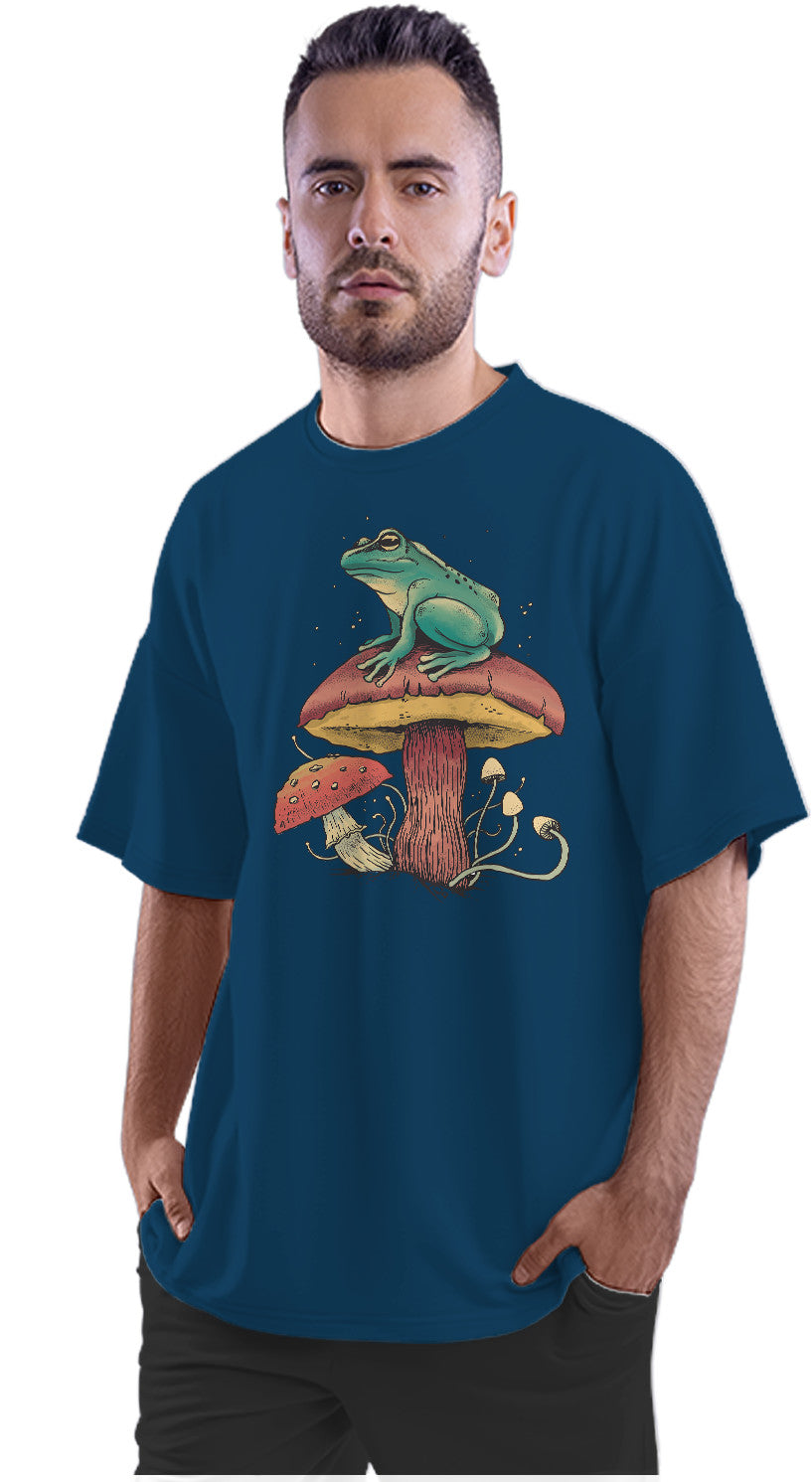 Forest Frog Perched Atop A Mushroom Oversized Unisex T-shirt