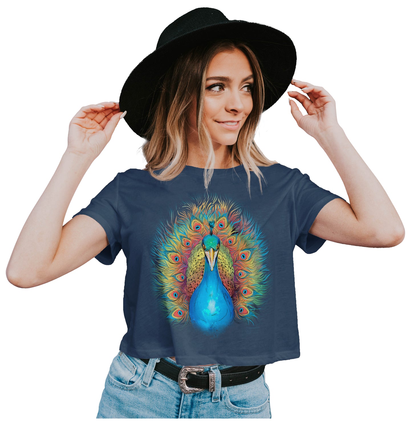 Beautiful Rainbow Peacock Illustration Crop Top