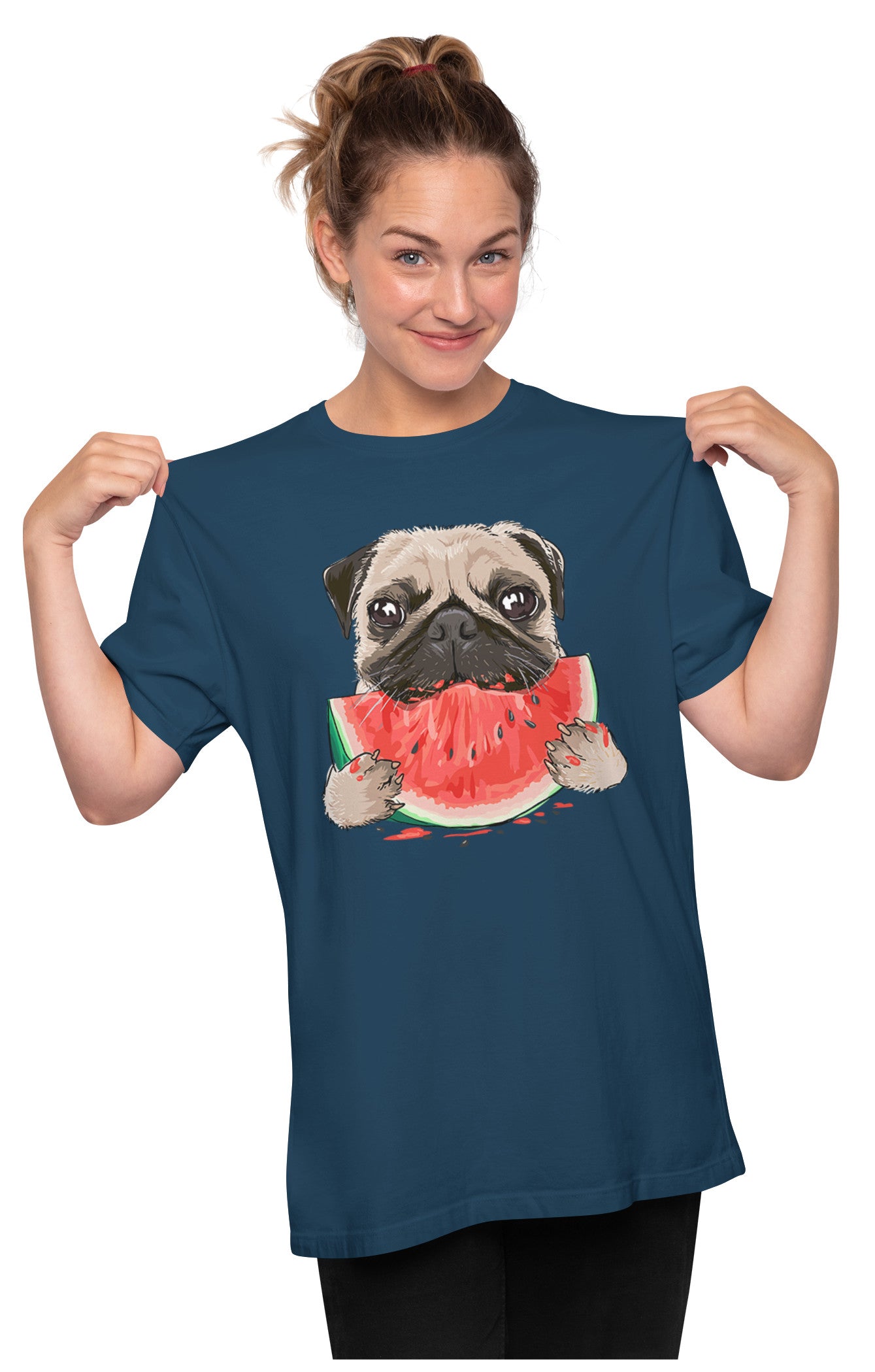 Pug Eating Watermelon Oversized Unisex T-shirt