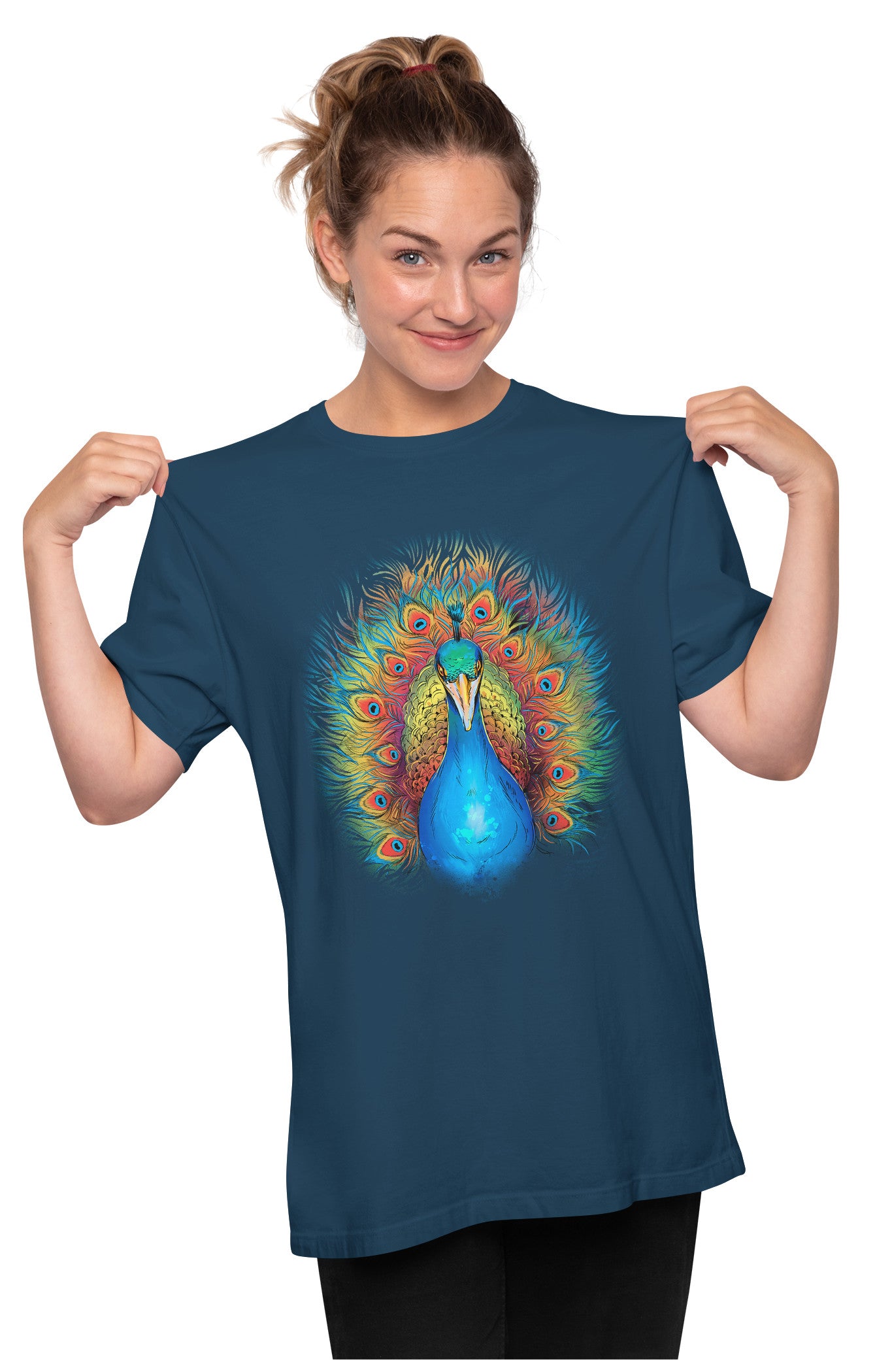 Beautiful Rainbow Peacock Illustration Oversized Unisex T-shirt