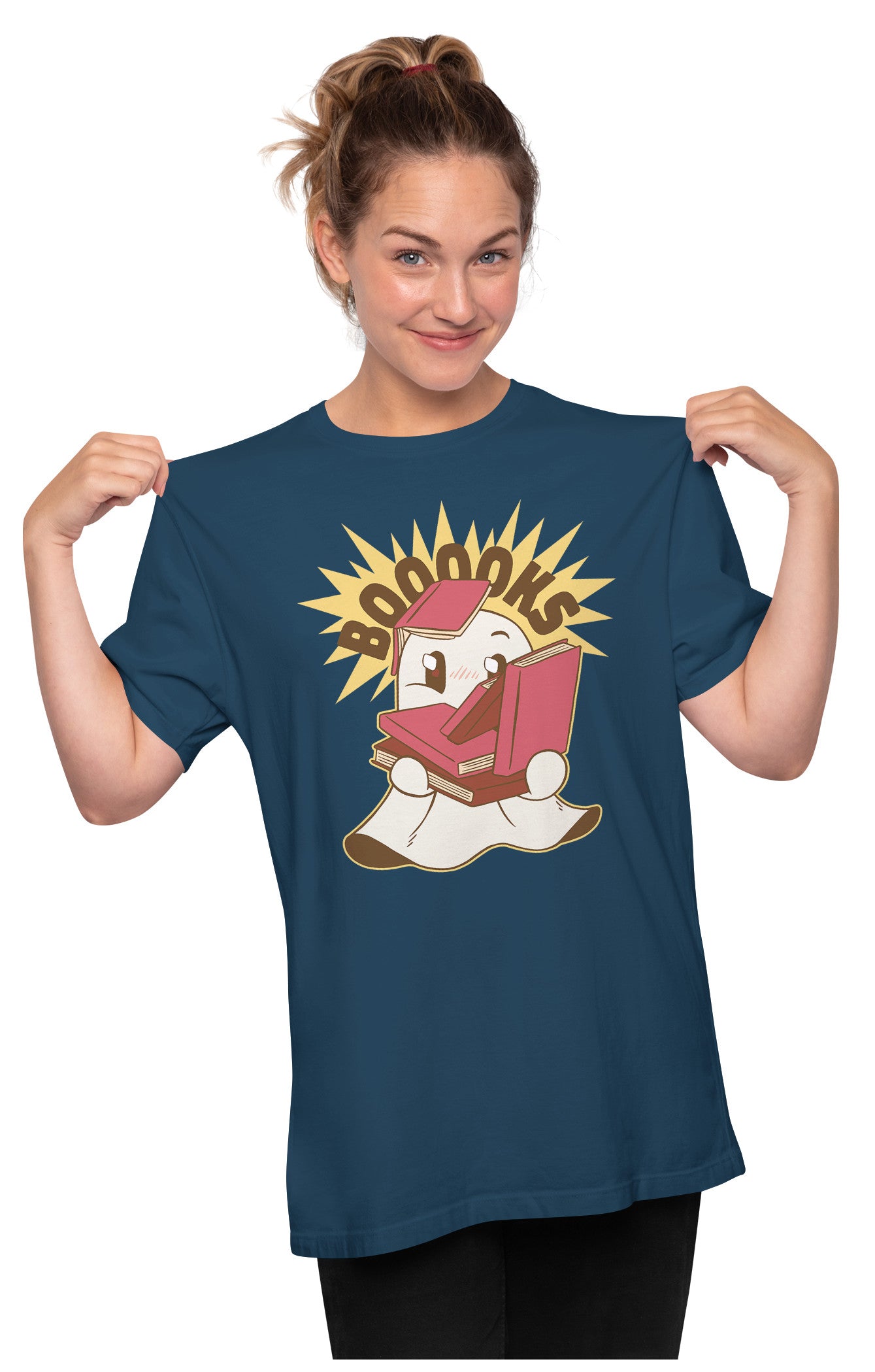 'Boooks' - Cute Ghost With Books Oversized Unisex T-shirt