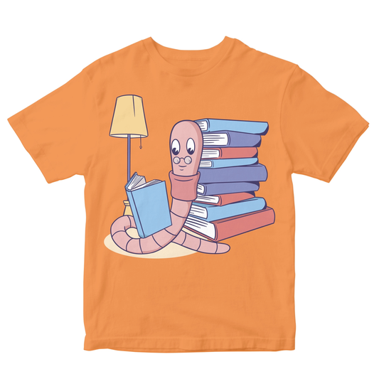 Bookworm Reading Beside A Pile Of Books Kids