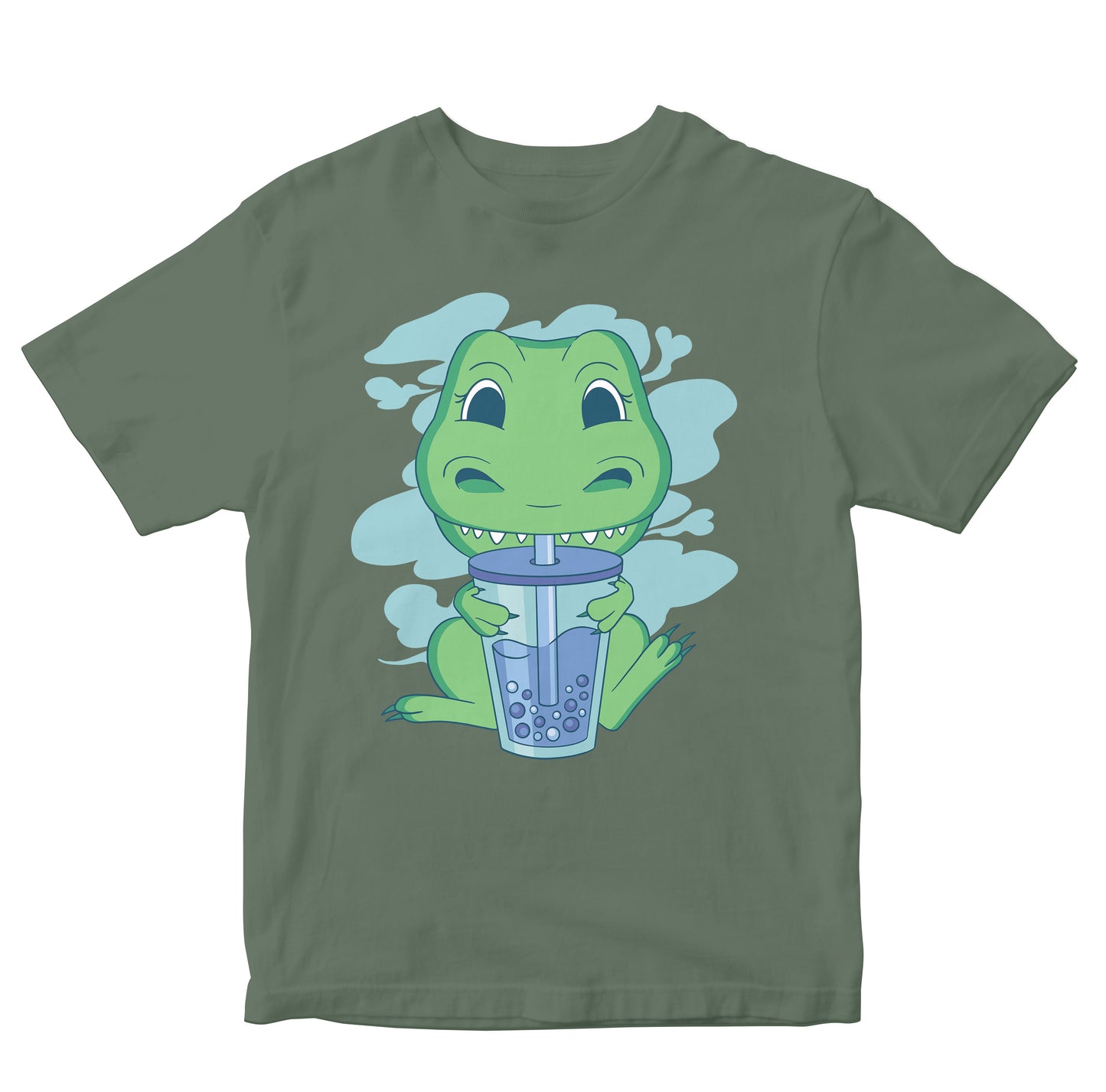 Cute T-Rex Drinking Bubble or Boba Tea Toddler