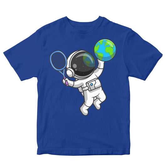 Astronaut Playing Tennis with Earth Kids