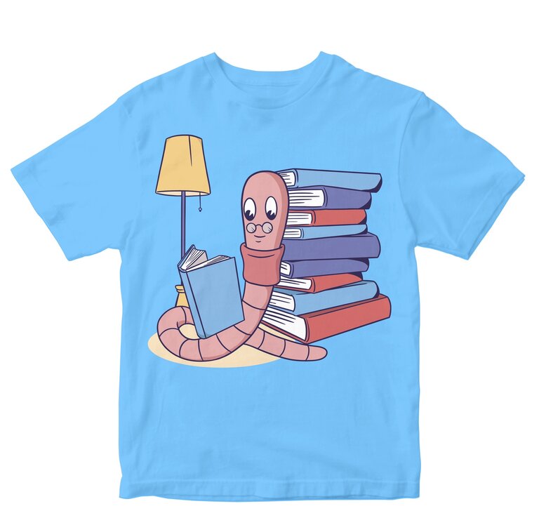 Bookworm Reading Beside A Pile Of Books Kids
