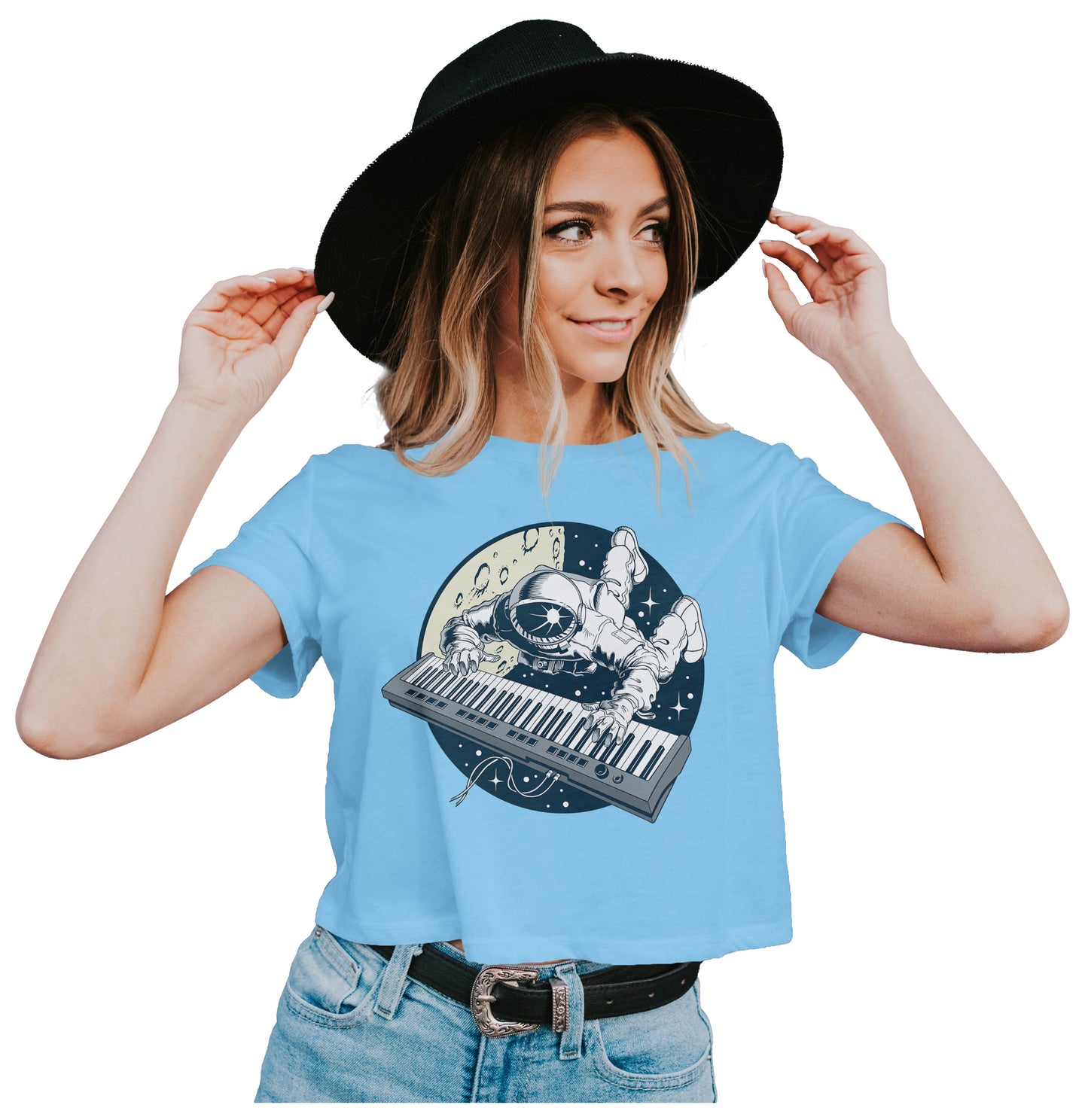 Astronaut Playing Keyboard In Space Crop Top