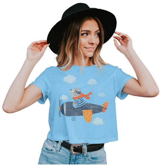 Bear Pilot Aeroplane Boys Crop Top