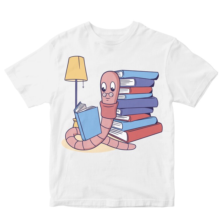 Bookworm Reading Beside A Pile Of Books Kids