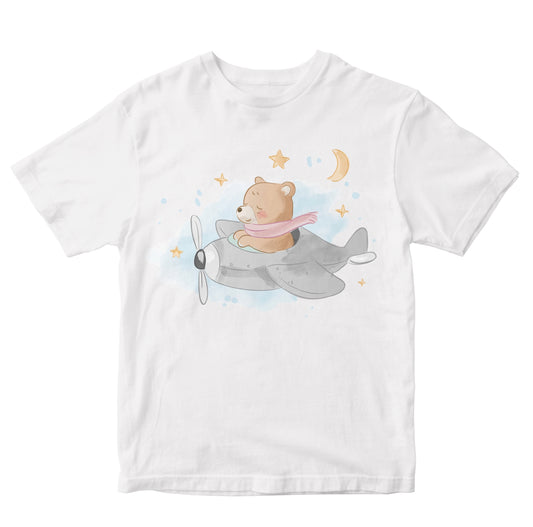 Cute Bear On Air Plain Illustration Kids