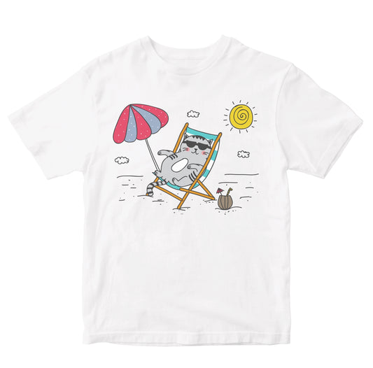 Cat Relaxing At The Beach Kids