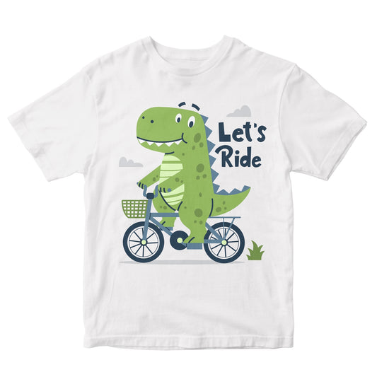 Cute Dinosaur Riding Bike Illustration Toddler T-Shirts