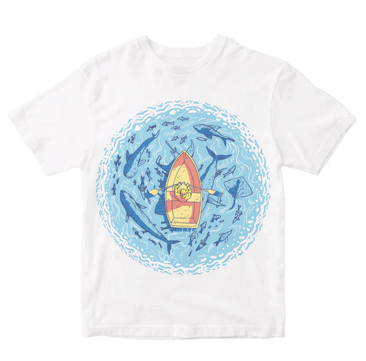 Boat Surrounded By Marine Life & Sea Animals Kids