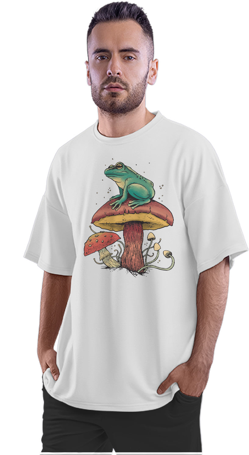 Forest Frog Perched Atop A Mushroom Oversized Unisex T-shirt