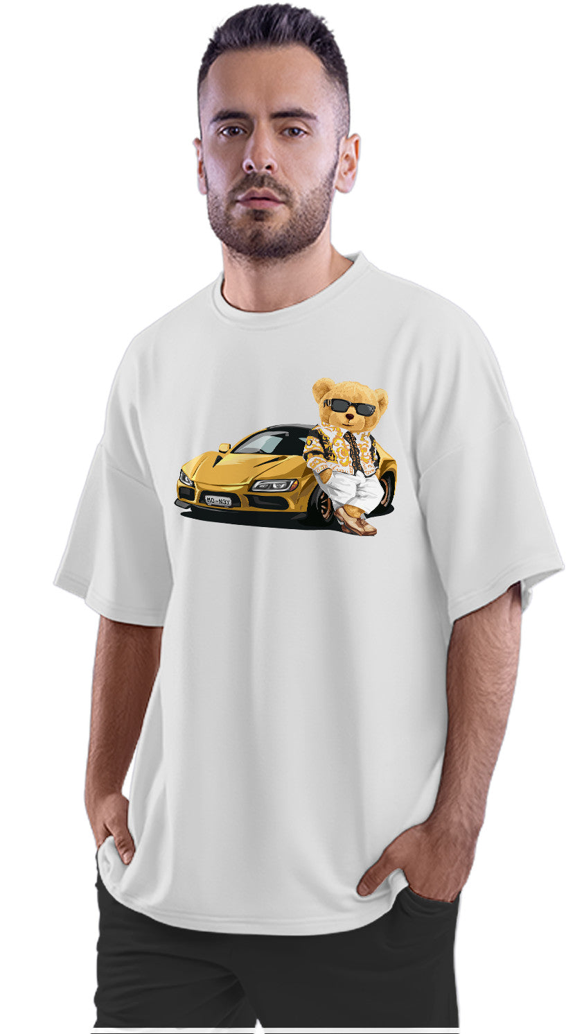 Cool Teddy Bear With Sports Car Oversized Unisex T-shirts