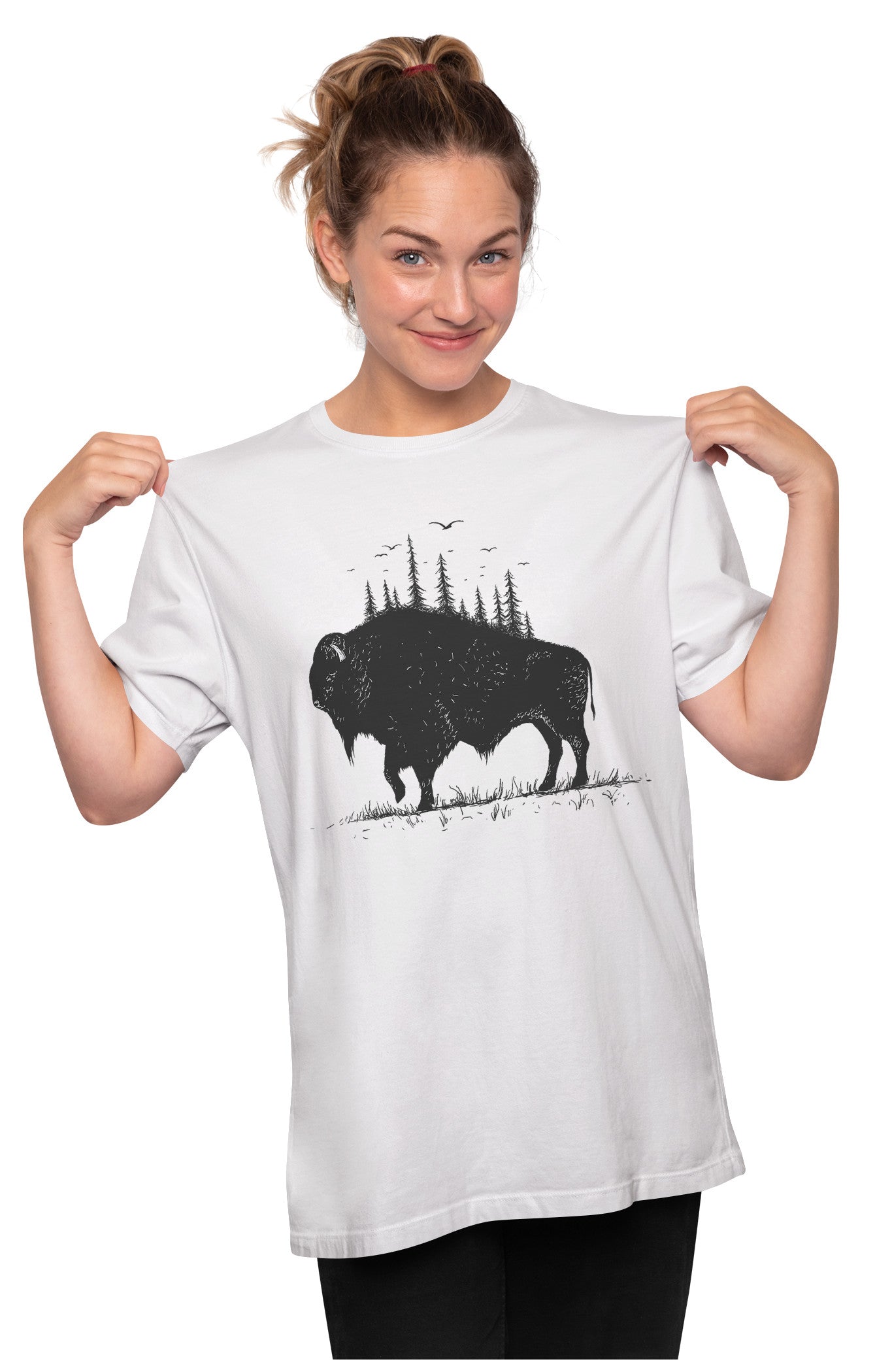 Majestic Wandering Bison - Landscape Illustration Oversized Unisex T-shirt