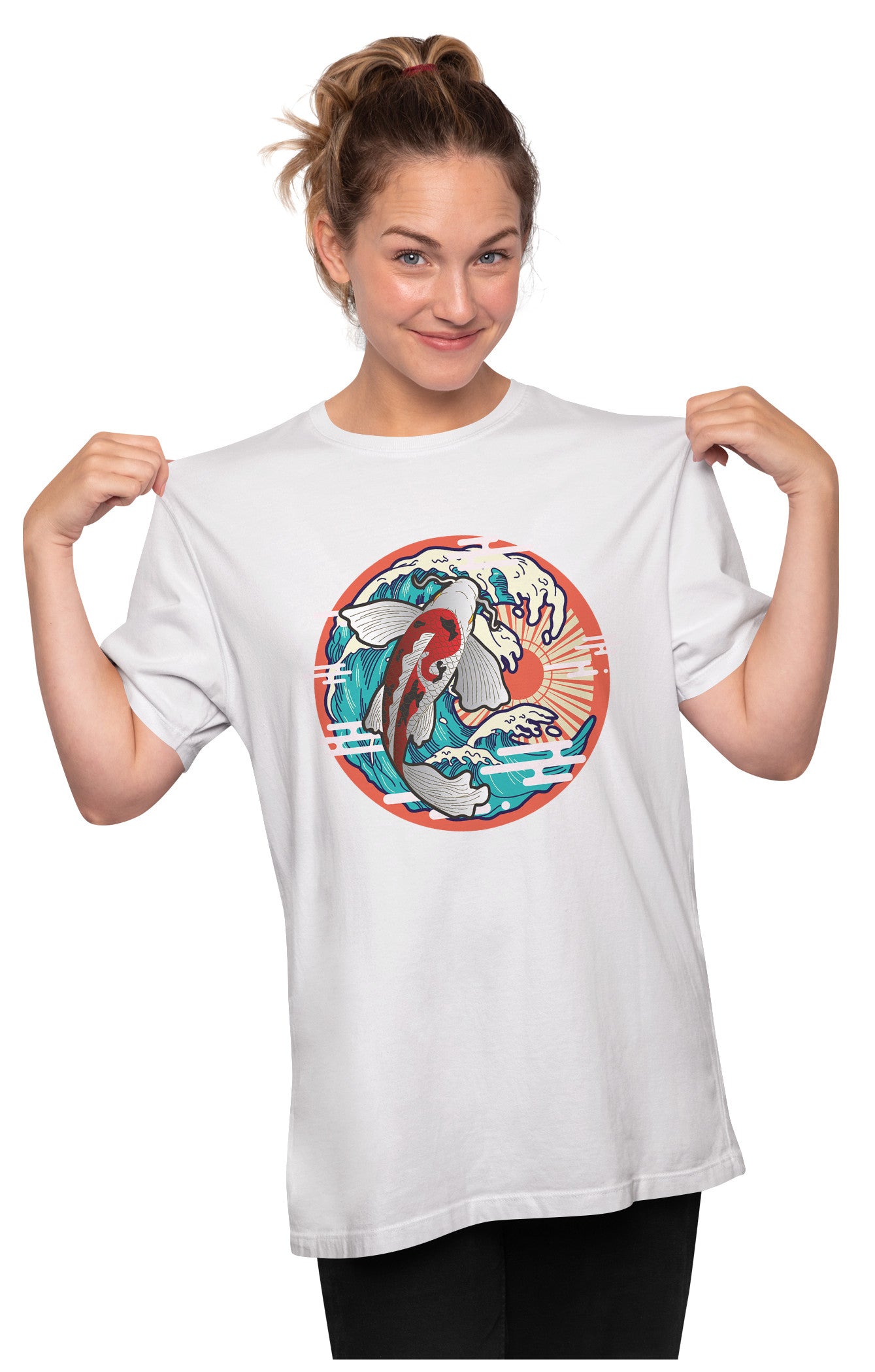 Koi Fish & The Great Wave Off Kanagawa Art Oversized Unisex T-shirt