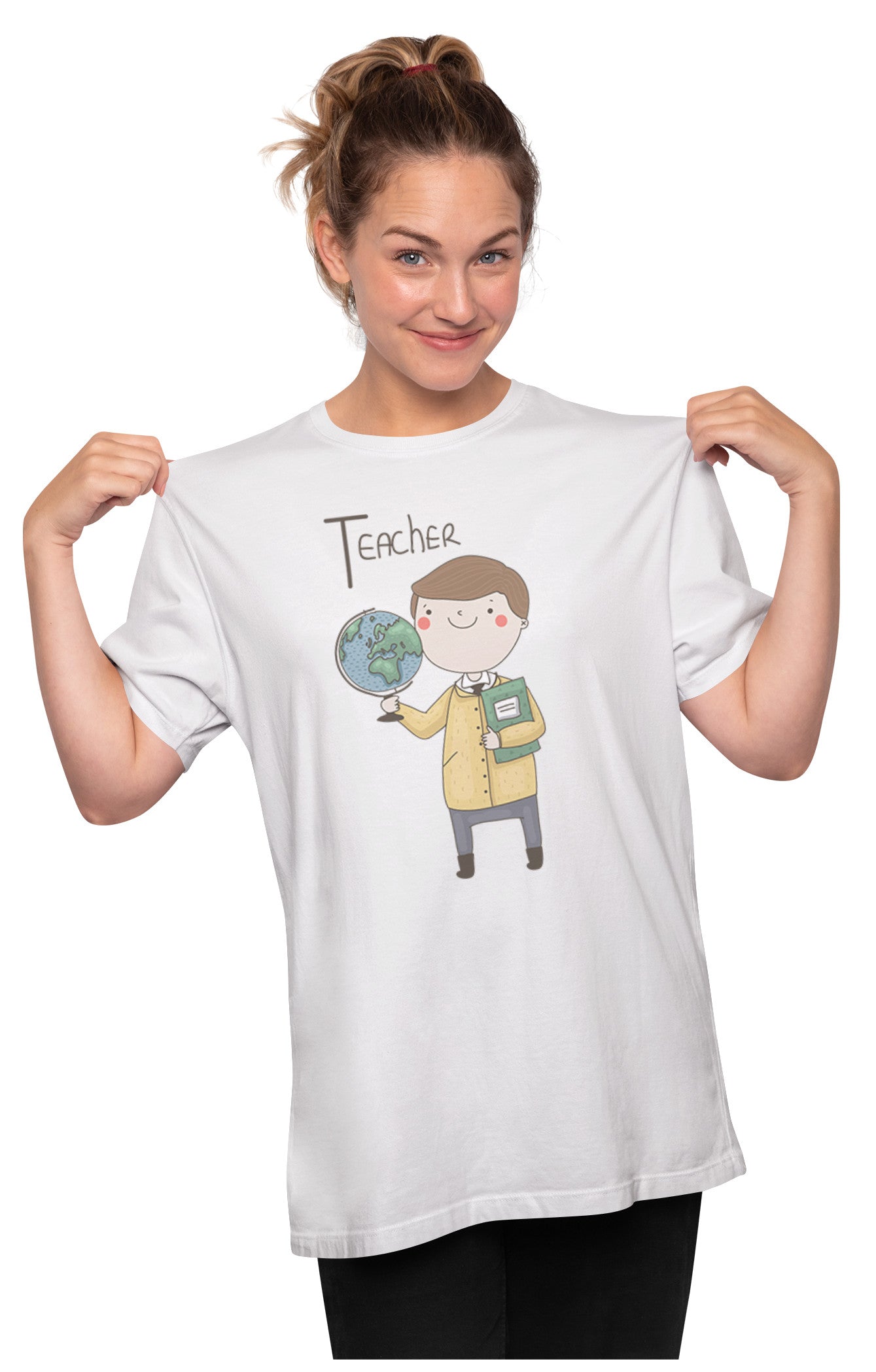 Cute Teacher Holding Globe Oversized Unisex T-shirt