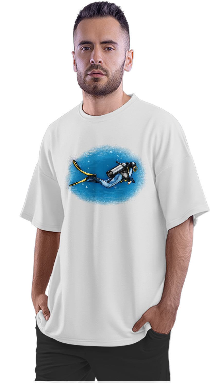 Scuba Diver Illustration - Artwork Oversized Unisex T-shirt