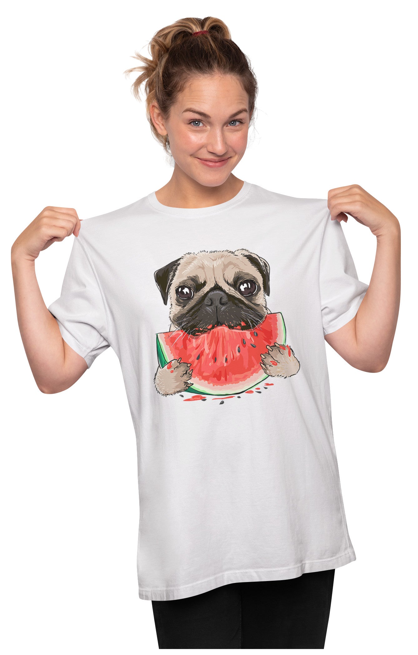 Pug Eating Watermelon Oversized Unisex T-shirt