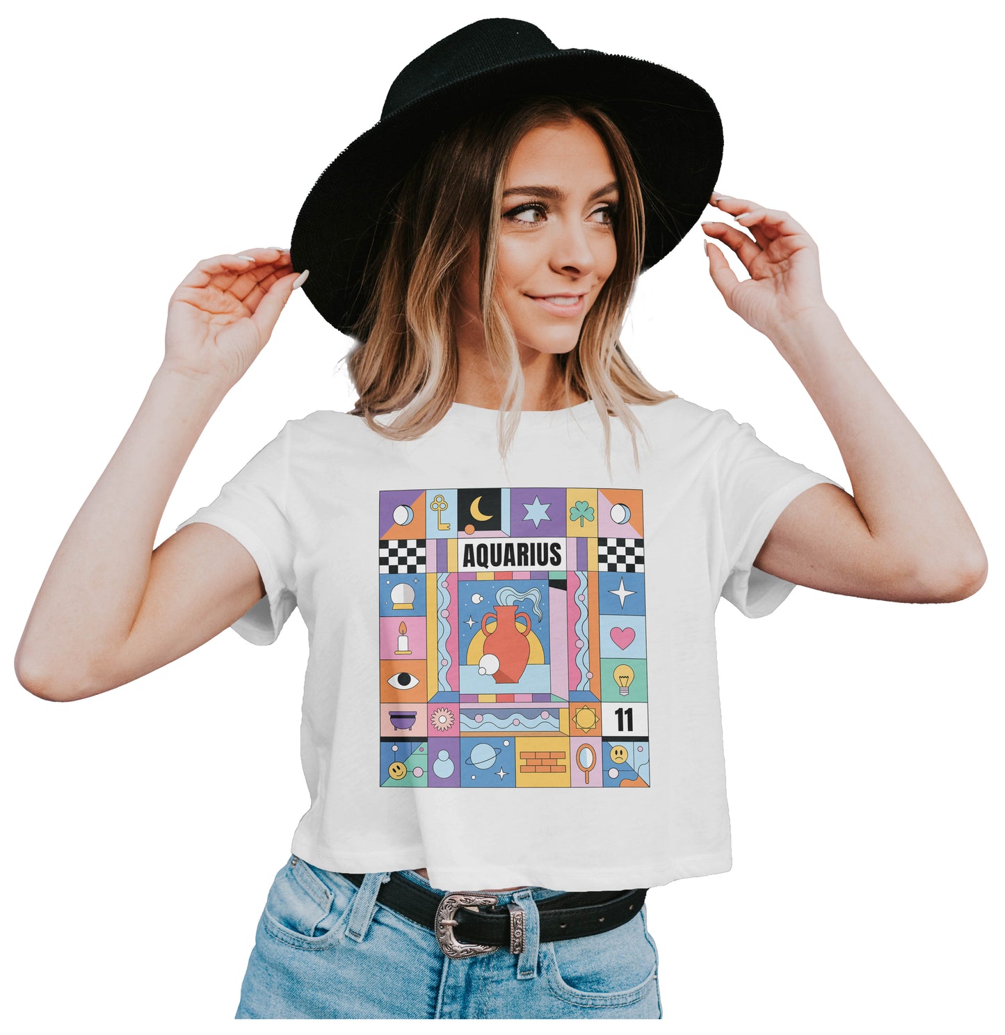 Aquarius Colorful Zodiac Sign Horoscope Crop Top