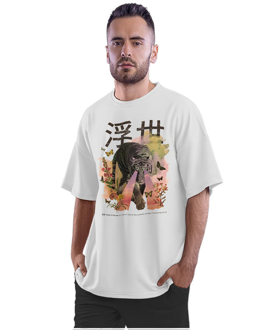 Ukiyo - Japanese Quote - Tiger Oversized Unisex T-shirt