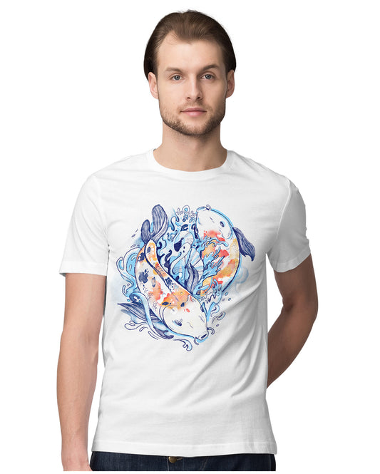 Watercolor Yin & Yang Koi Fish - Japanese